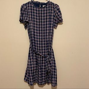 Navy, red, and white dress with belt